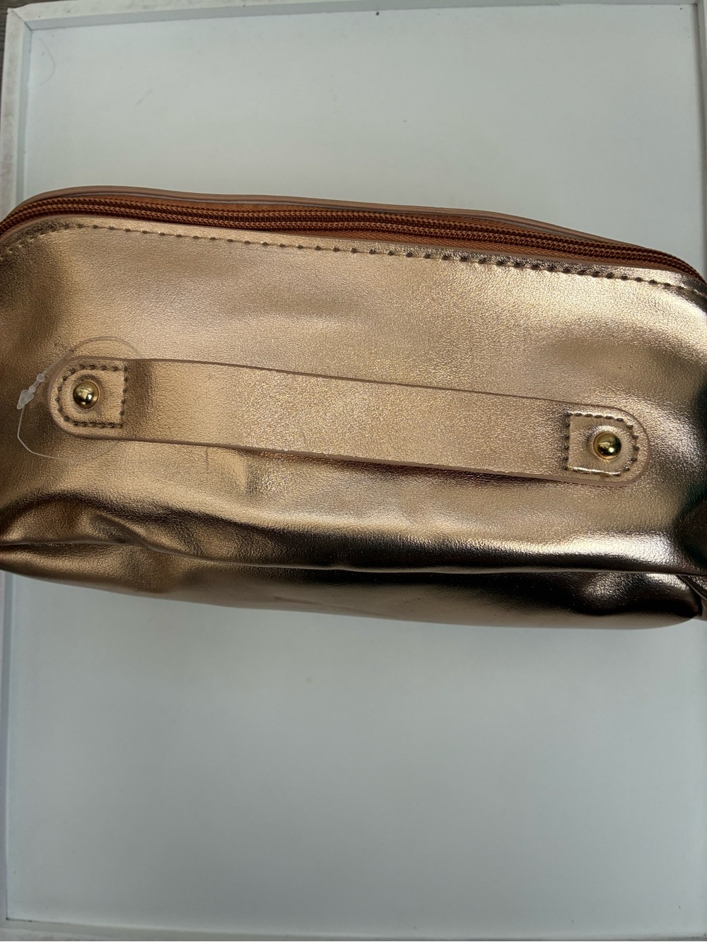 Metallic Rose Gold Cosmetic Pouch with Top Handle